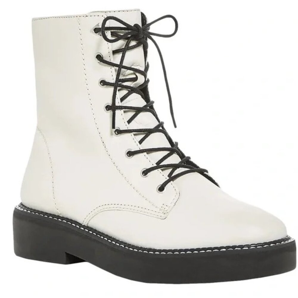 SCHUTZ McKenzie Pearl White Combat Boots - Womens Size 8